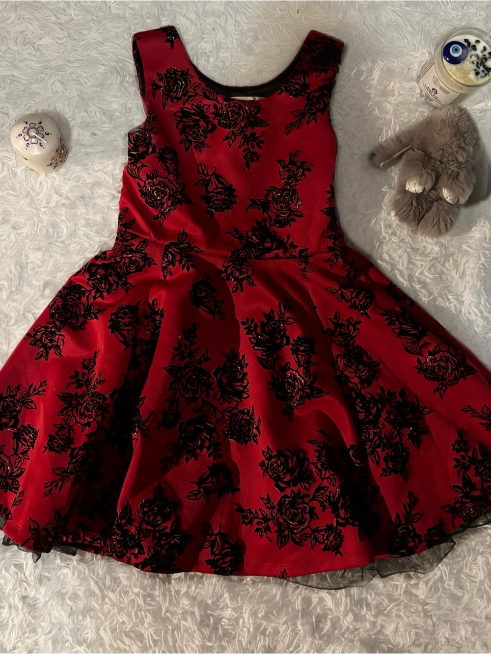 Knitworks Red Dress with Black Floral Flocking